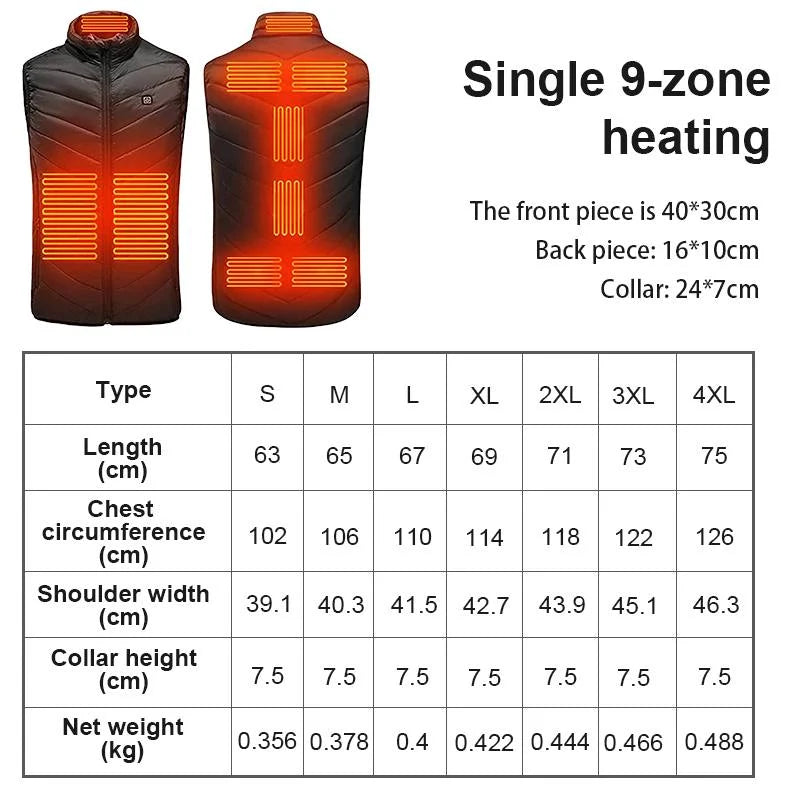Heated Vest Adjustable Heating Panels USB Rechargeable