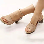 Heeled Sandals Peep Toe Faux Leather Anti-Slip Sole