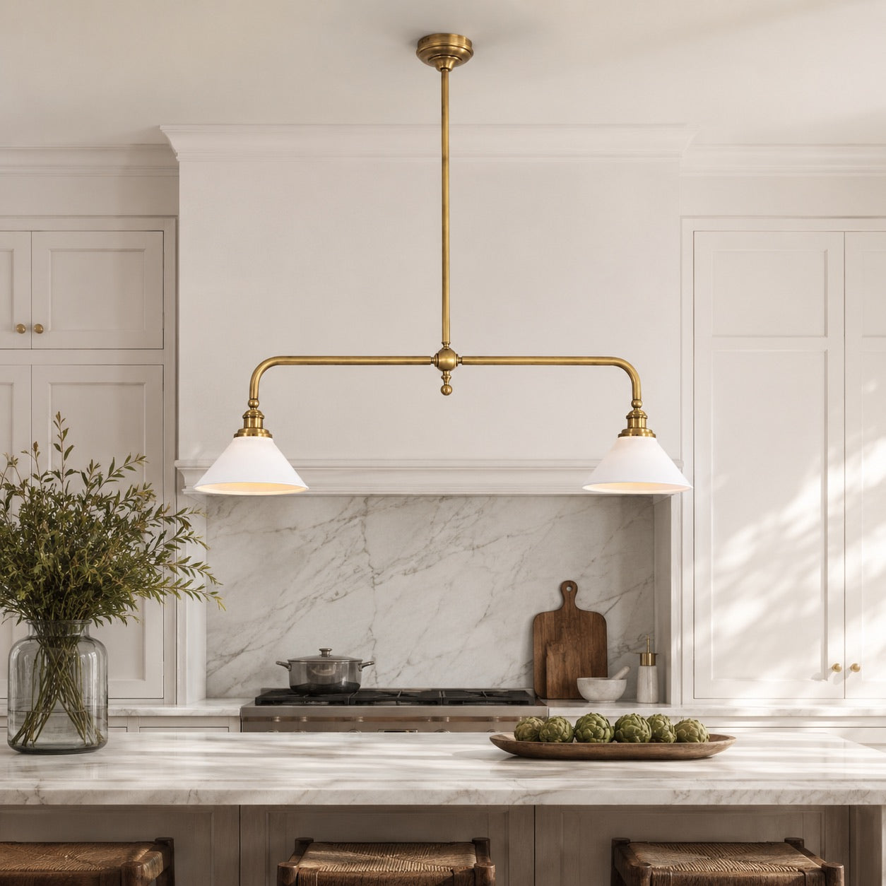 Height-Adjustable Glass Shade Pendant Light (LED Compatible)
