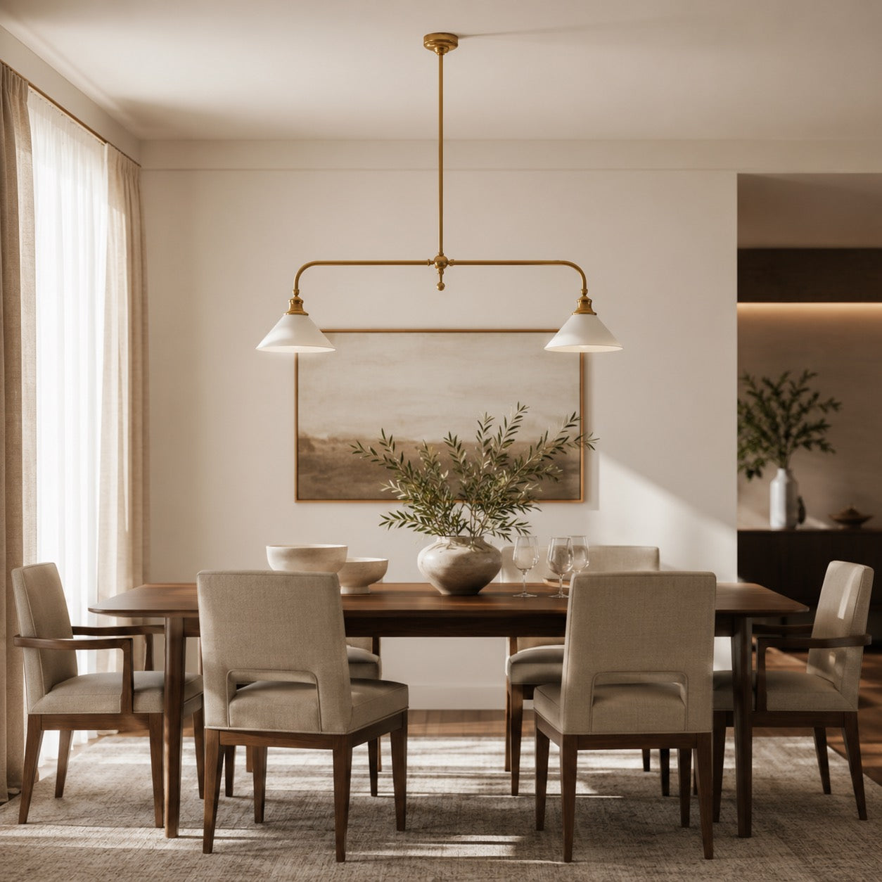 Height-Adjustable Glass Shade Pendant Light (LED Compatible)