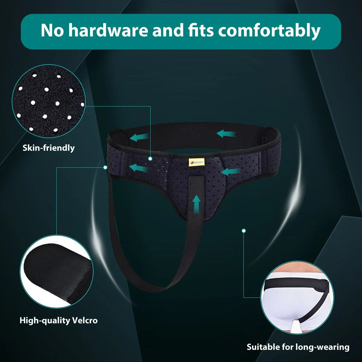 Hernia Belt Ambidextrous Removable Compression Pad Low-Profile