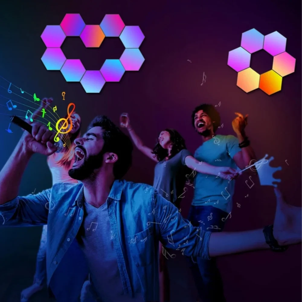 Hexagon LED Wall Panels App-Controlled & Music-Synced USB-Powered