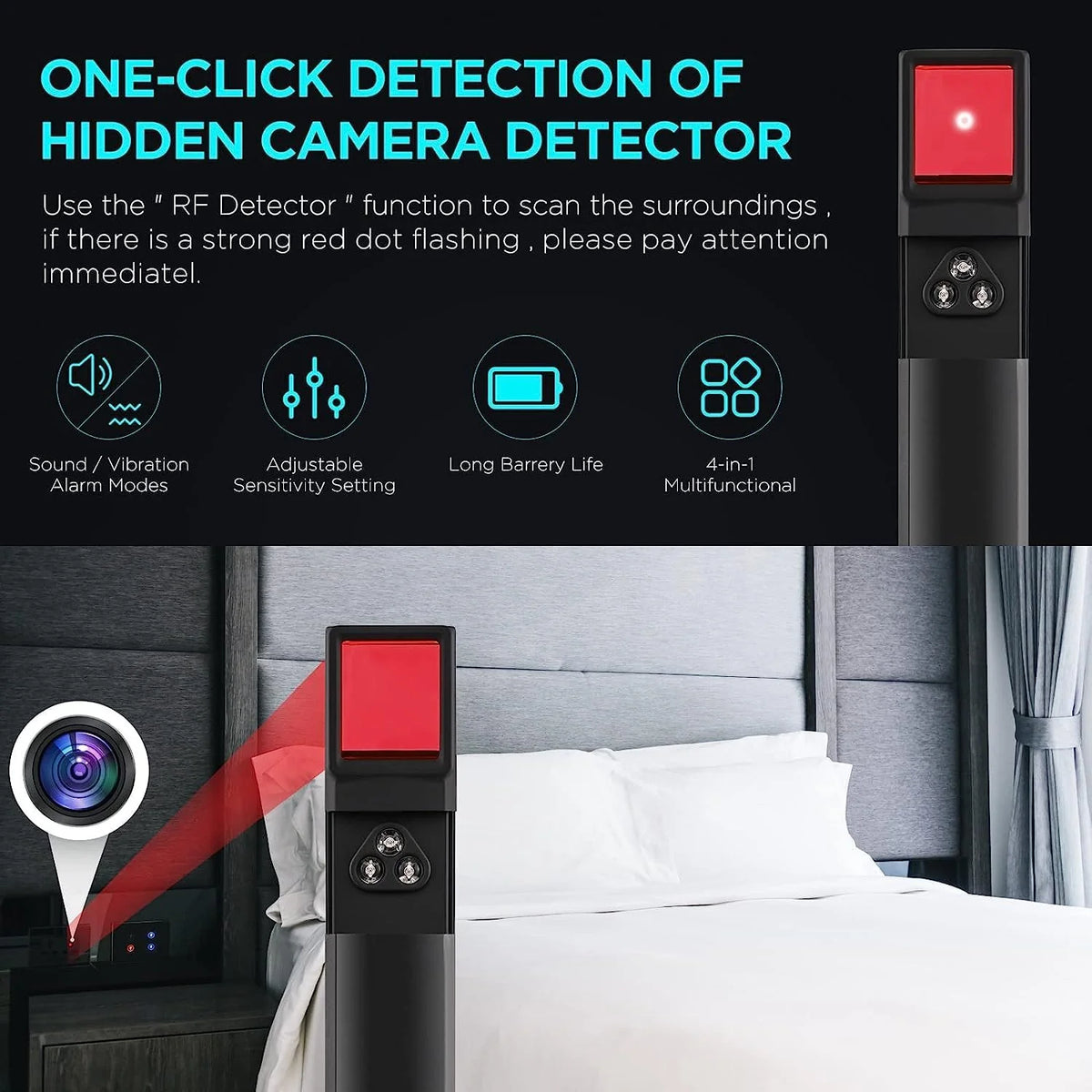 Hidden Camera Detector RF & Magnetic 25-Hour Battery