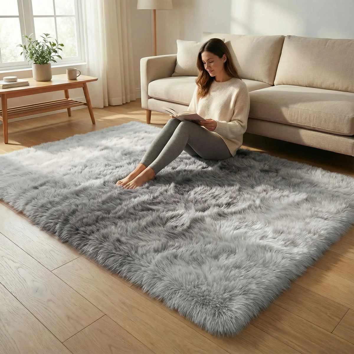 High-Pile Rug 4 cm Pile Anti-Slip Felt Machine Washable
