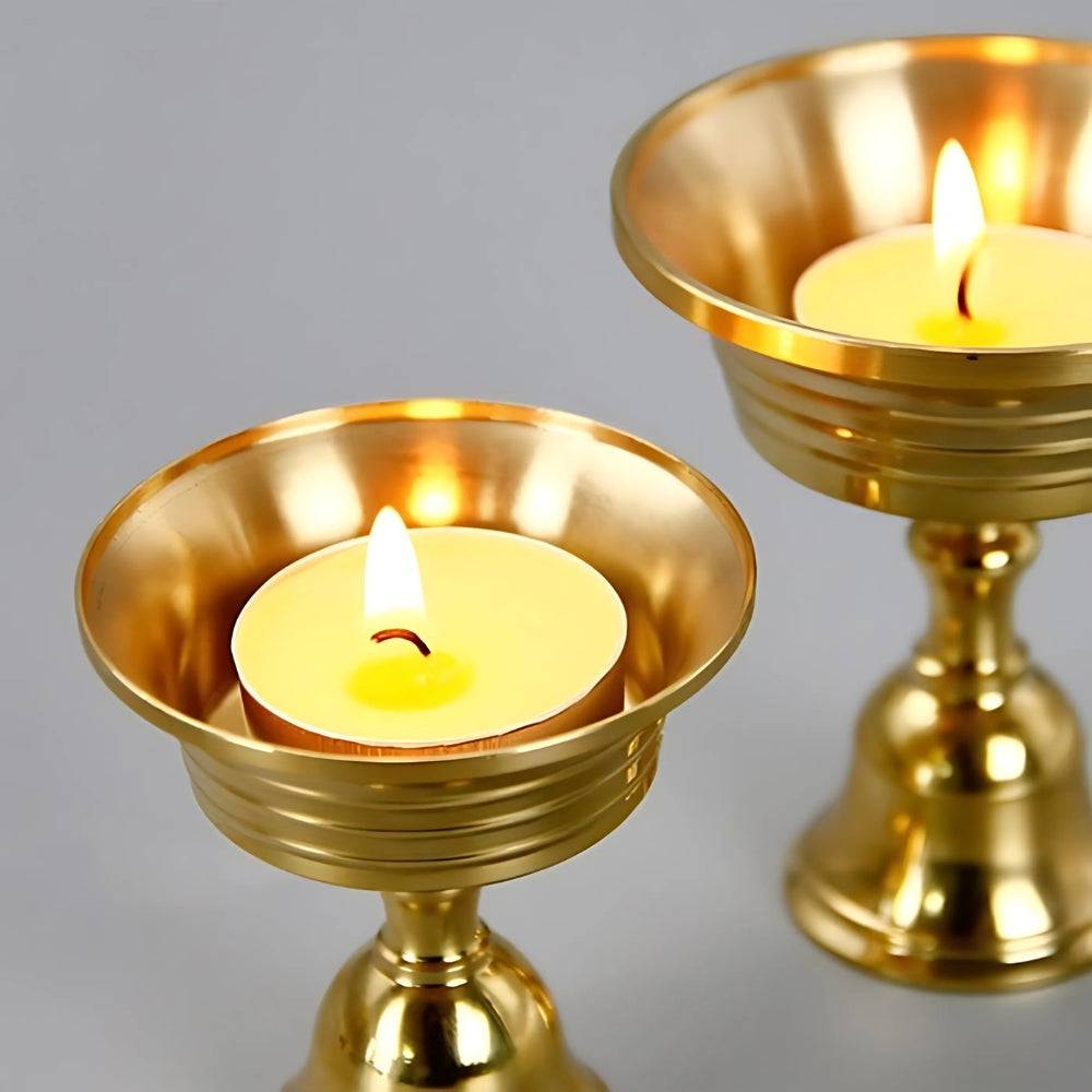 High-Polished Copper-Tone Steel Pedestal Candle Holder (Two Sizes)