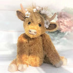 Highland Cow Figurine Handcrafted Floral Crown