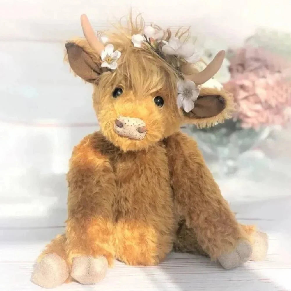 Highland Cow Figurine Handcrafted Floral Crown