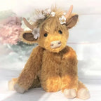 Highland Cow Figurine Handcrafted Floral Crown