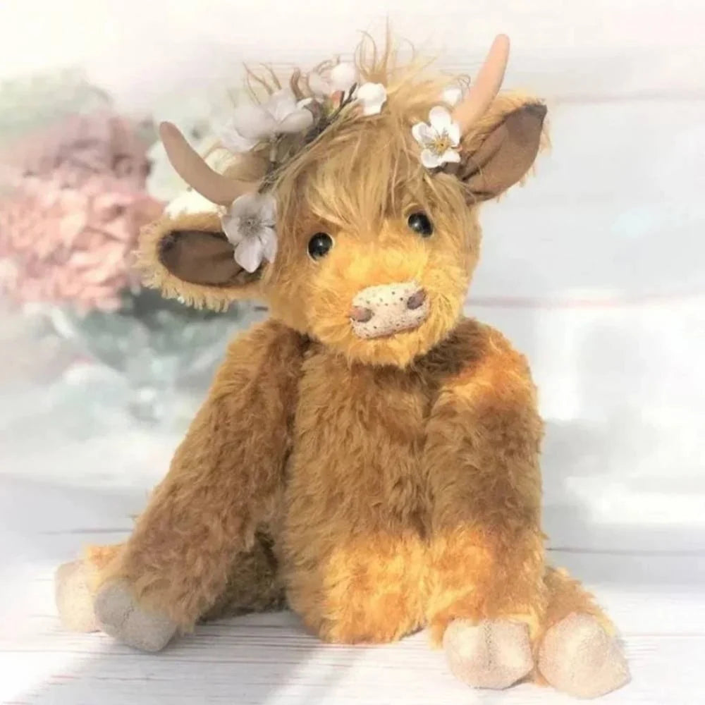 Highland Cow Figurine Handcrafted Floral Crown