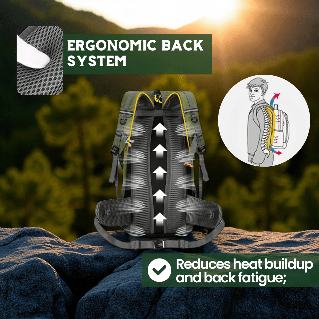Hiking Backpack 50L Breathable Back Support & Shoe Compartment