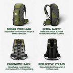 Hiking Backpack 50L Breathable Back Support & Shoe Compartment