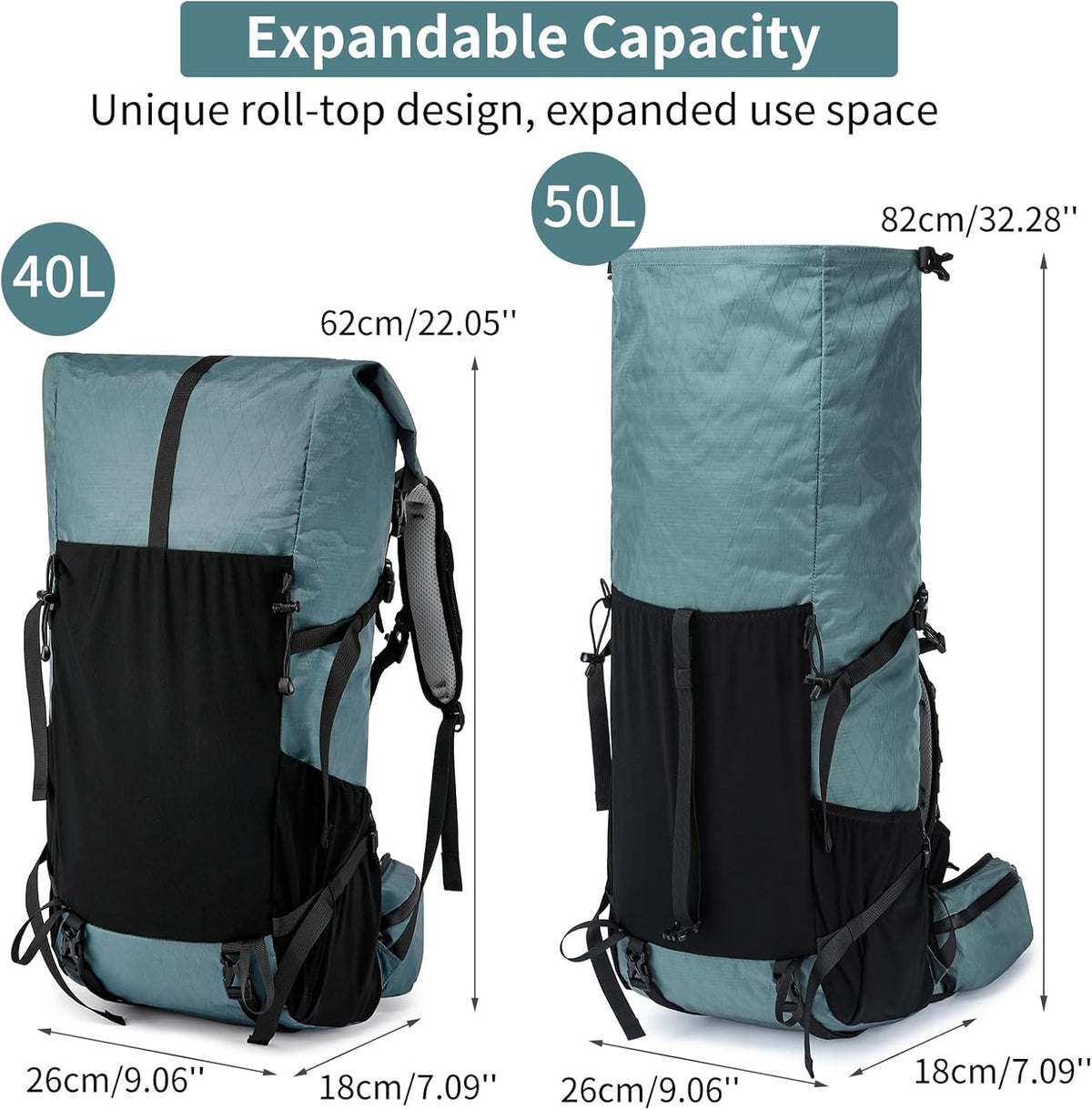 Hiking Backpack 50L Water-Resistant Breathable Back Support
