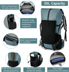 Hiking Backpack 50L Water-Resistant Breathable Back Support