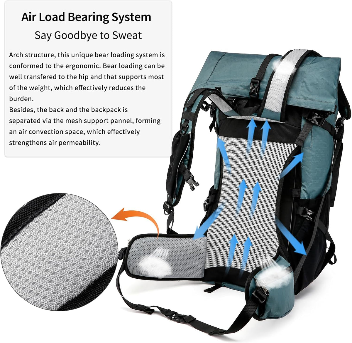 Hiking Backpack 50L Water-Resistant Breathable Back Support