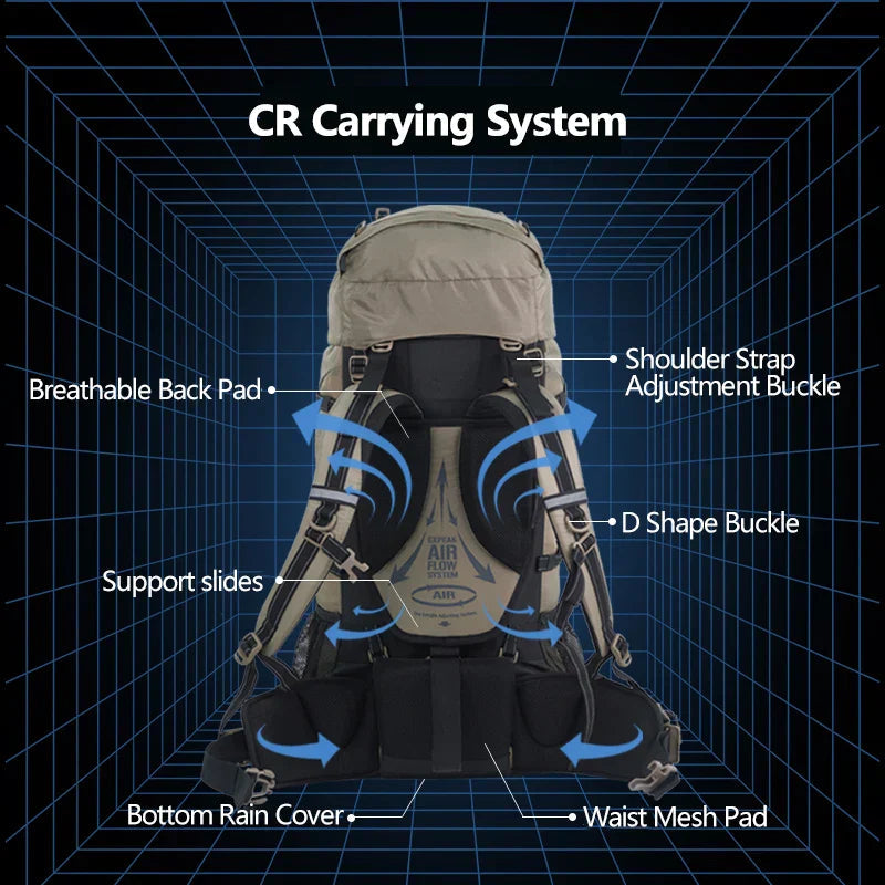 Hiking Backpack 70L Durable Nylon Softback