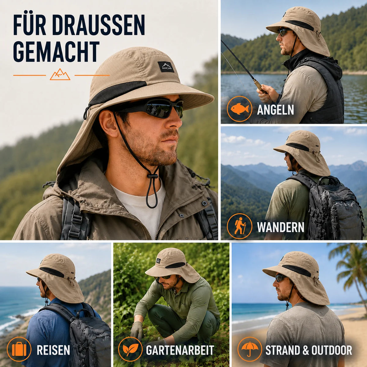 Hiking Hat UPF 50+ Wide Brim & Neck Flap