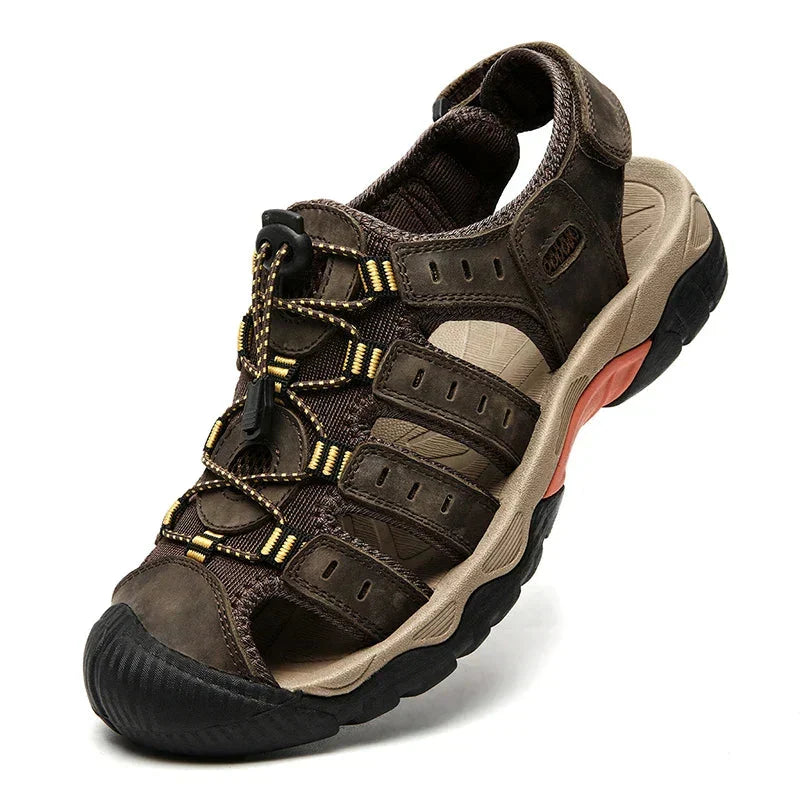 Hiking Sandals Genuine Leather Elastic Slip-On Rubber Sole