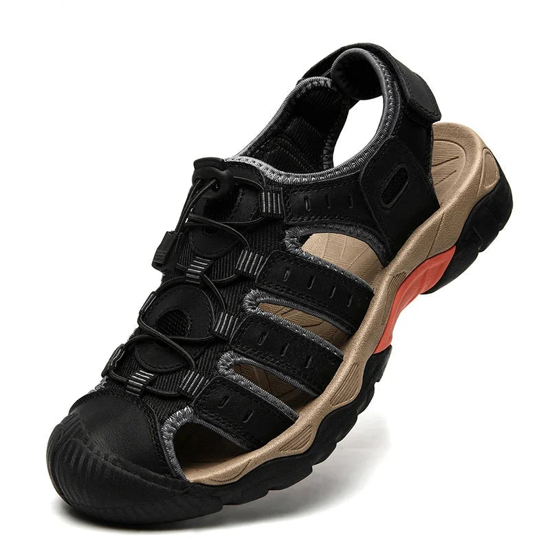 Hiking Sandals Genuine Leather Elastic Slip-On Rubber Sole