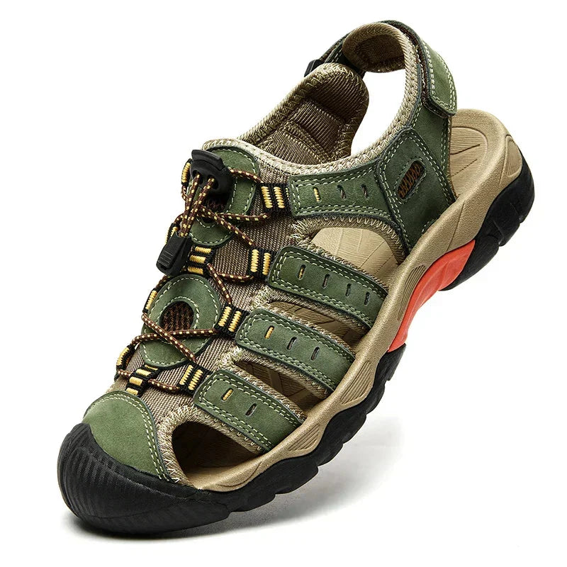 Hiking Sandals Genuine Leather Elastic Slip-On Rubber Sole