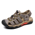 Hiking Sandals Genuine Leather Elastic Slip-On Rubber Sole