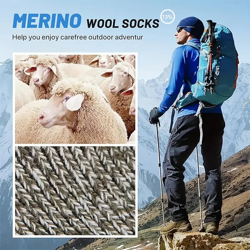 Hiking Socks Merino Wool Thick Cushioning Set of 5