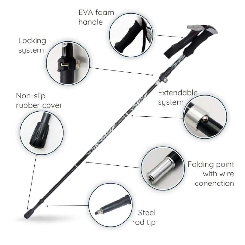 Hiking Stick Quick-Fold Alloy Steel Shock-Absorbing Grip