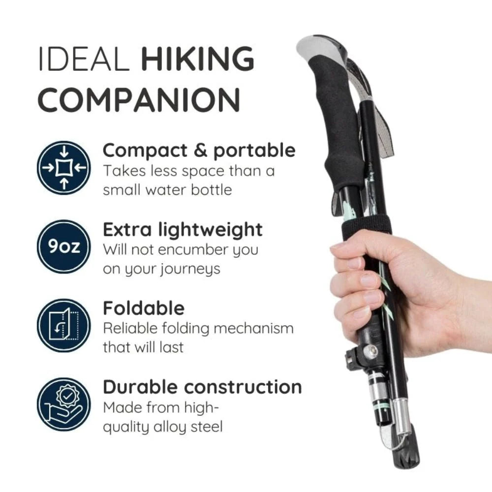 Hiking Stick Quick-Fold Alloy Steel Shock-Absorbing Grip