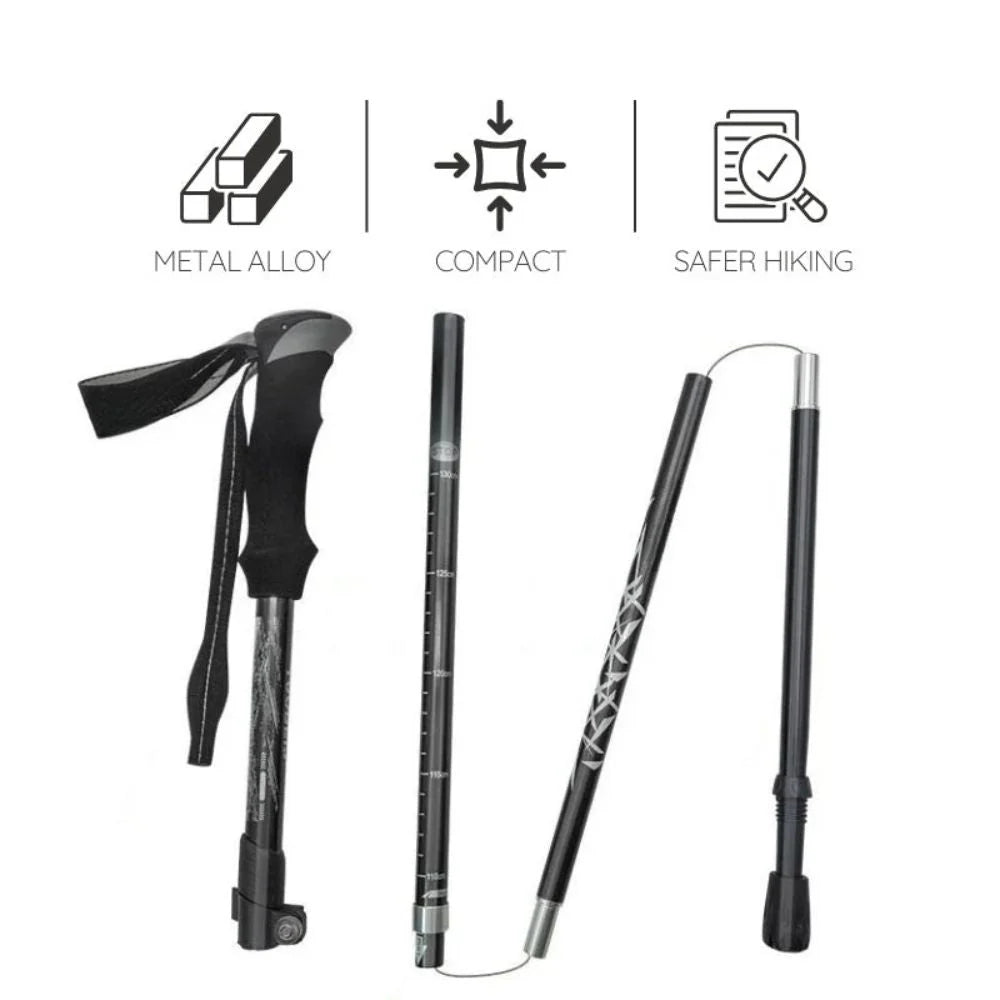 Hiking Stick Quick-Fold Alloy Steel Shock-Absorbing Grip
