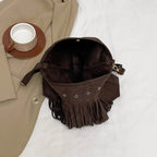 Hobo Bag Faux Suede Fringe Wide Strap