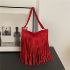 Hobo Bag Faux Suede Fringe Wide Strap