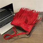 Hobo Bag Faux Suede Fringe Wide Strap