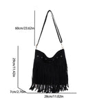 Hobo Bag Faux Suede Fringe Wide Strap