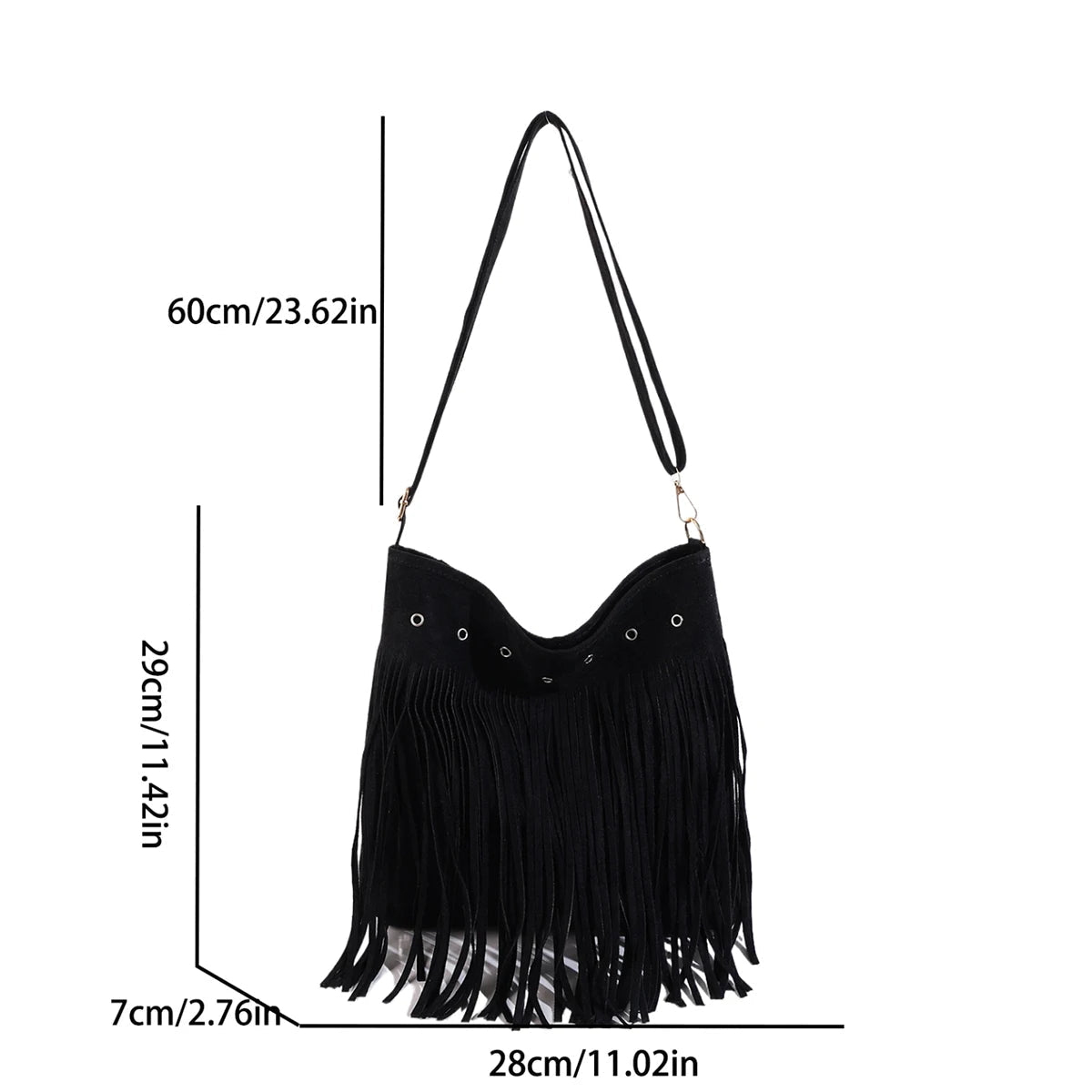 Hobo Bag Faux Suede Fringe Wide Strap