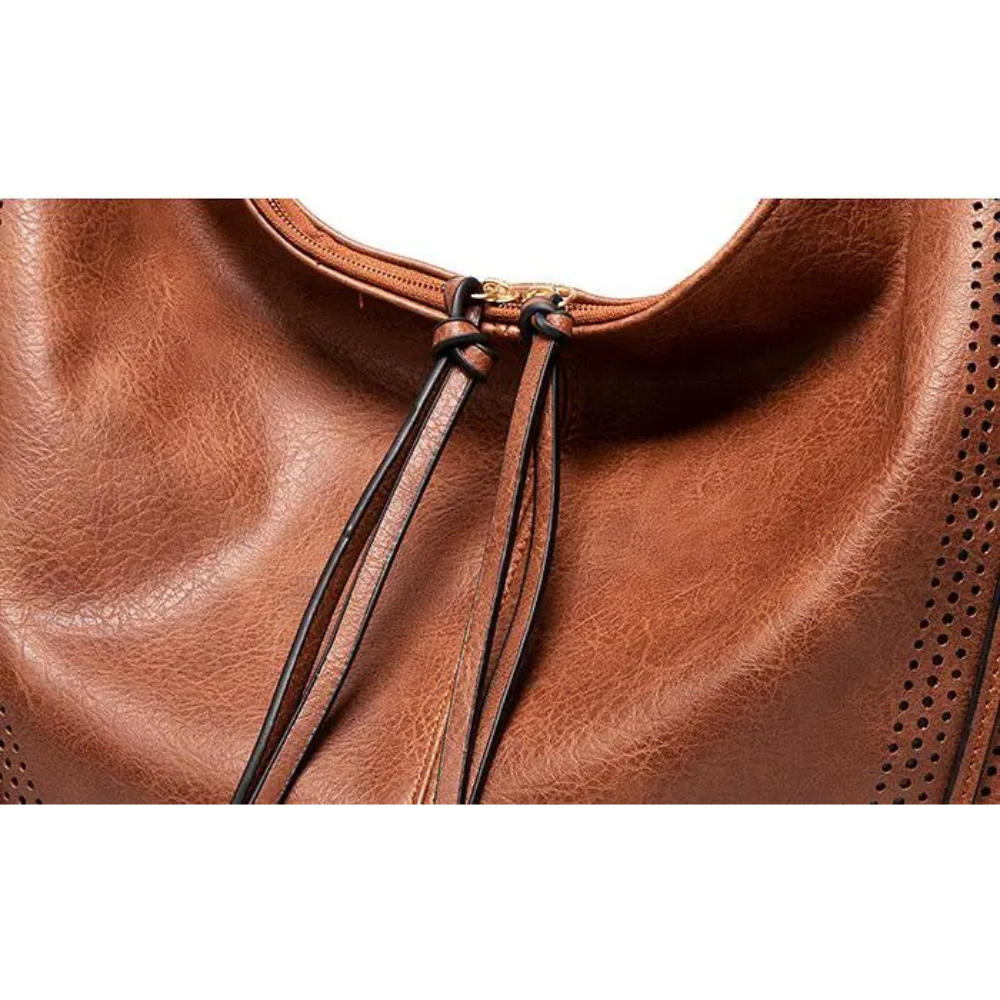 Hobo Bag Vegan Leather Adjustable Strap & Perforated Sides