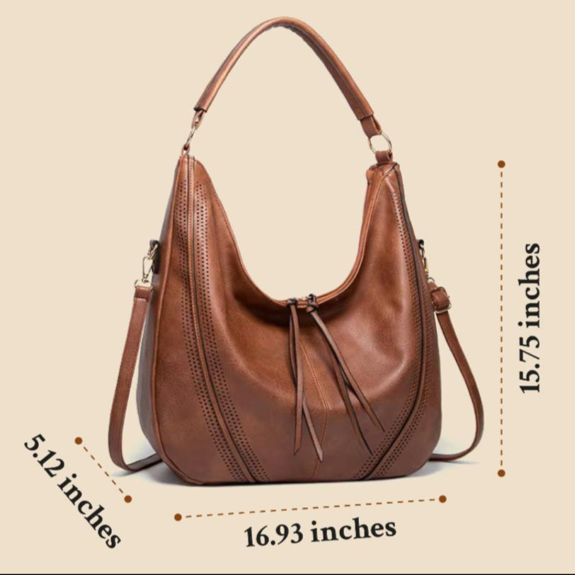 Hobo Bag Vegan Leather Adjustable Strap & Perforated Sides