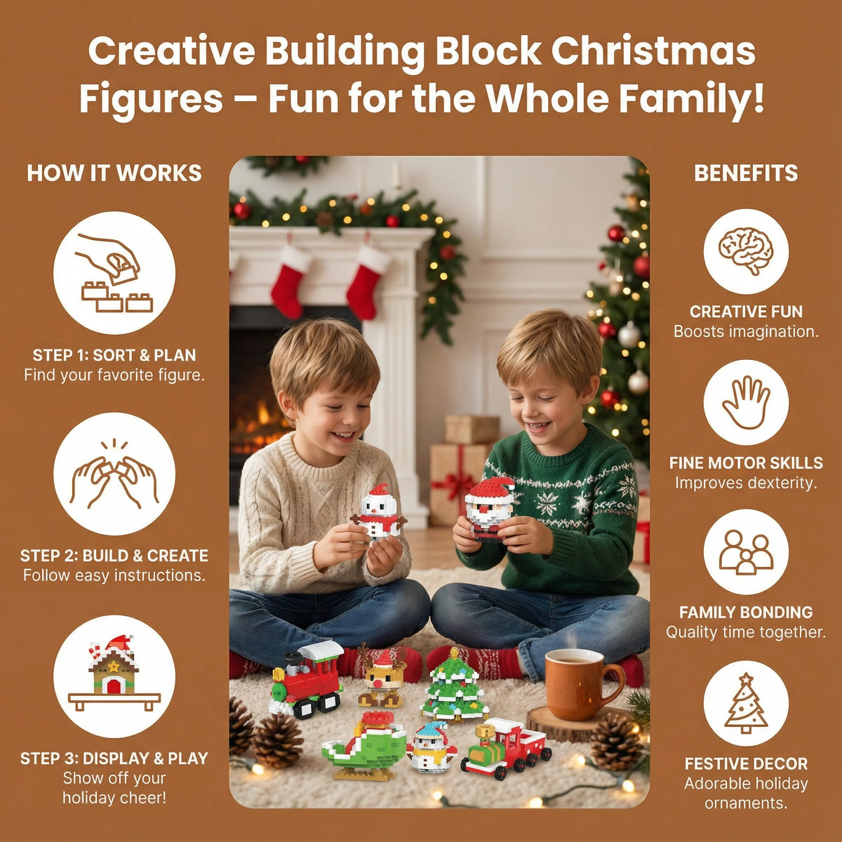Holiday Building Block Set Interlocking Multi-Color Reusable