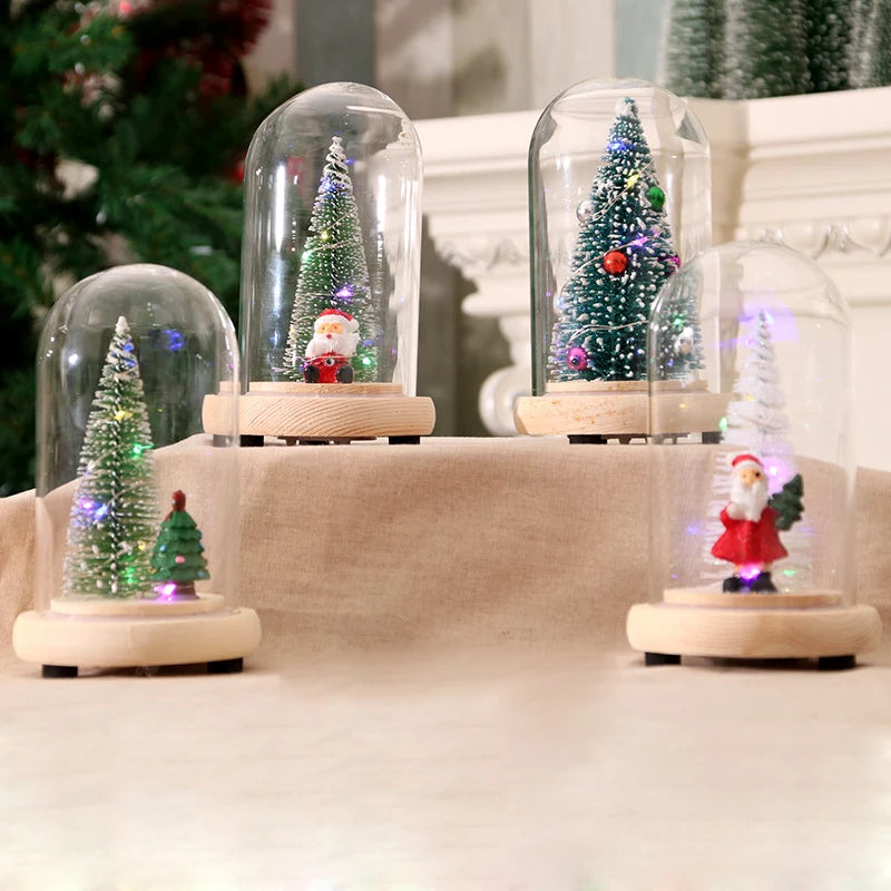 Holiday Display Dome LED-Lit Battery-Powered Glass & Wood Base