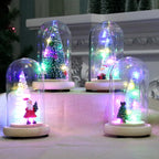 Holiday Display Dome LED-Lit Battery-Powered Glass & Wood Base