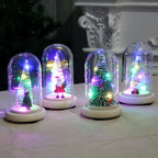 Holiday Display Dome LED-Lit Battery-Powered Glass & Wood Base