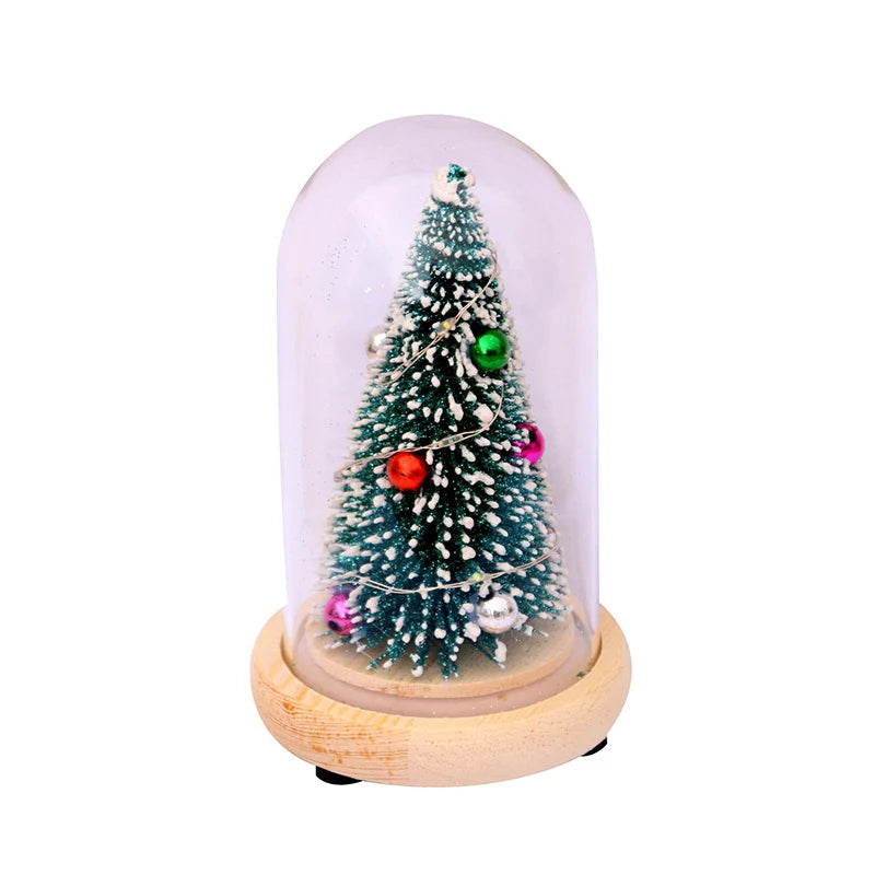 Holiday Display Dome LED-Lit Battery-Powered Glass & Wood Base
