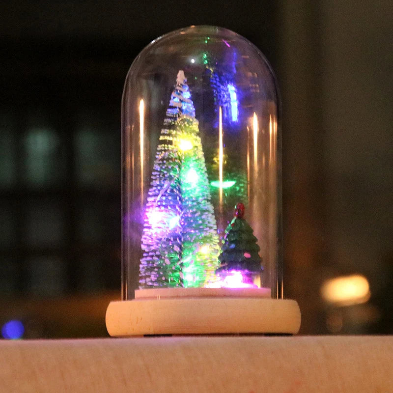 Holiday Display Dome LED-Lit Battery-Powered Glass & Wood Base