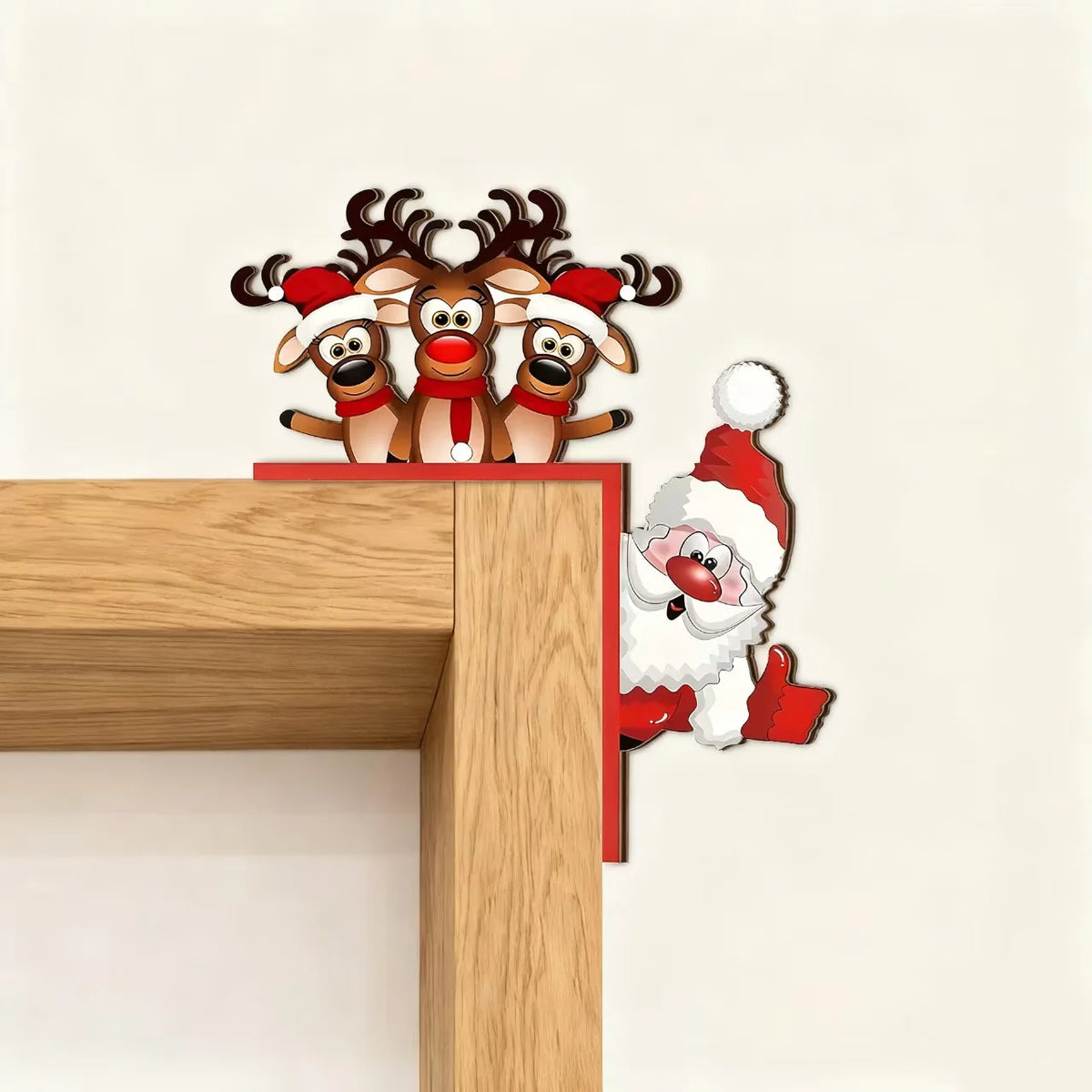Holiday Door Decor Santa & Reindeer Peek-Over Easy Hang