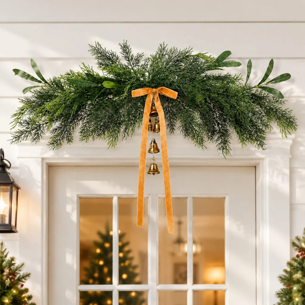 Holiday Garland Realistic Greenery & Metal Bell Accents