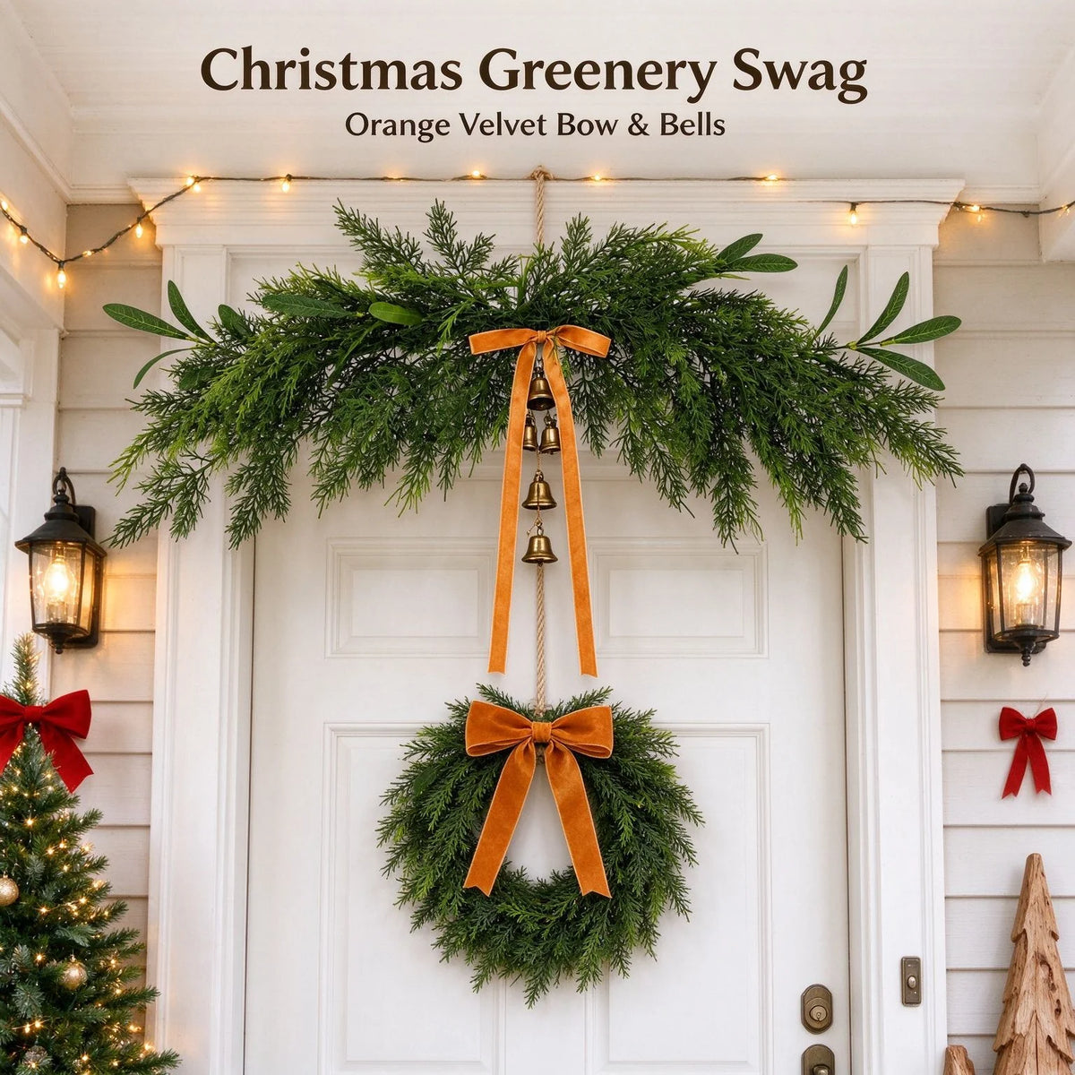 Holiday Garland Realistic Greenery & Metal Bell Accents