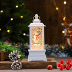 Holiday Lantern Illuminated Santa Snowfall Red Finish