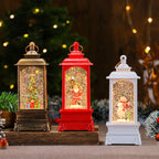 Holiday Lantern Illuminated Santa Snowfall Red Finish