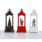 Holiday Lantern Illuminated Santa Snowfall Red Finish