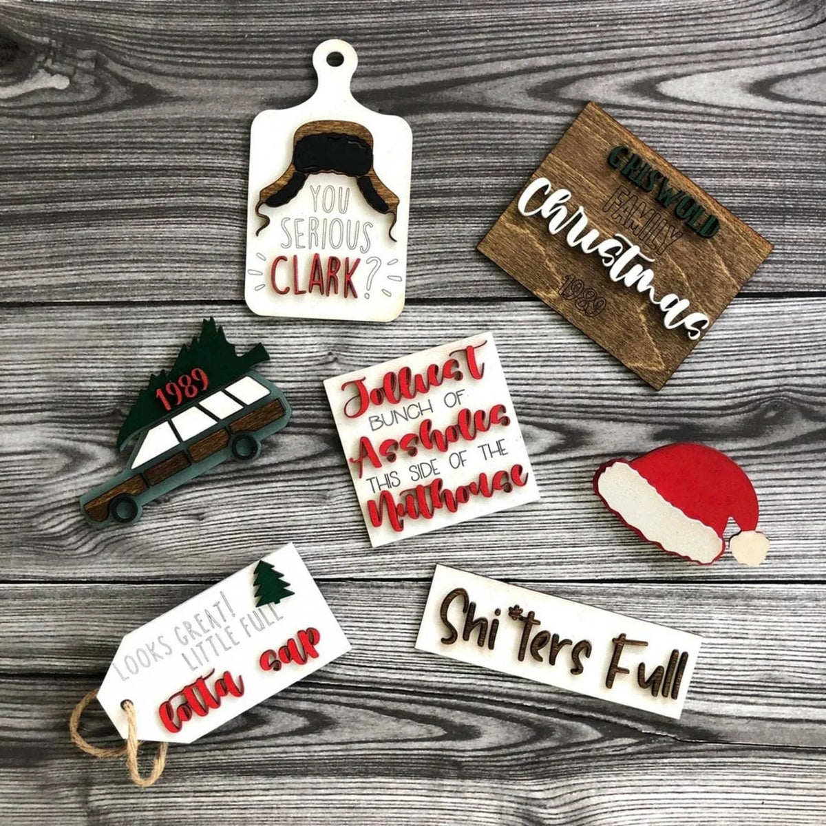 Holiday Sign Set Rustic Wood Pre-Drilled Indoor & Outdoor