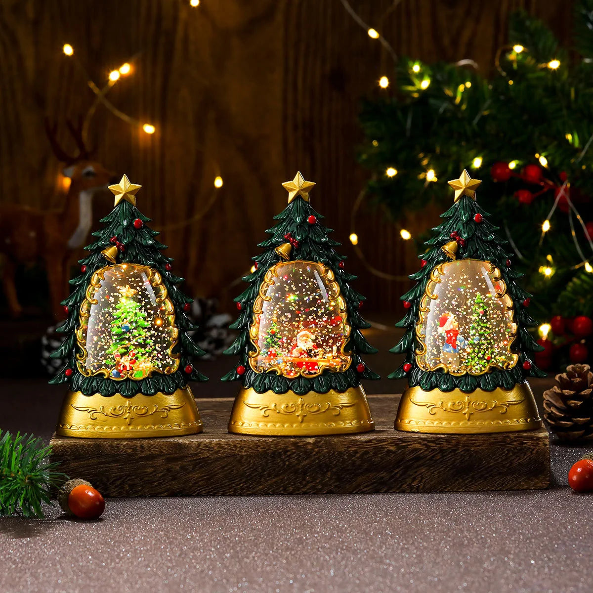 Holiday Snow Globe LED Illuminated Battery Free
