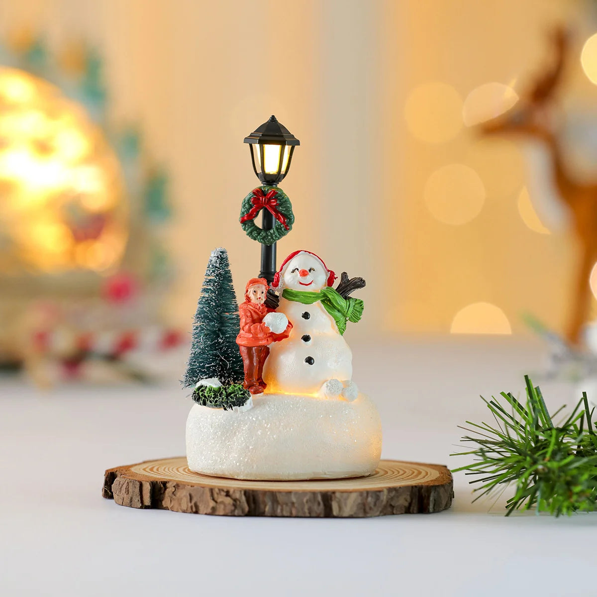 Holiday Snowman Figurine LED Light-Up Resin Tabletop